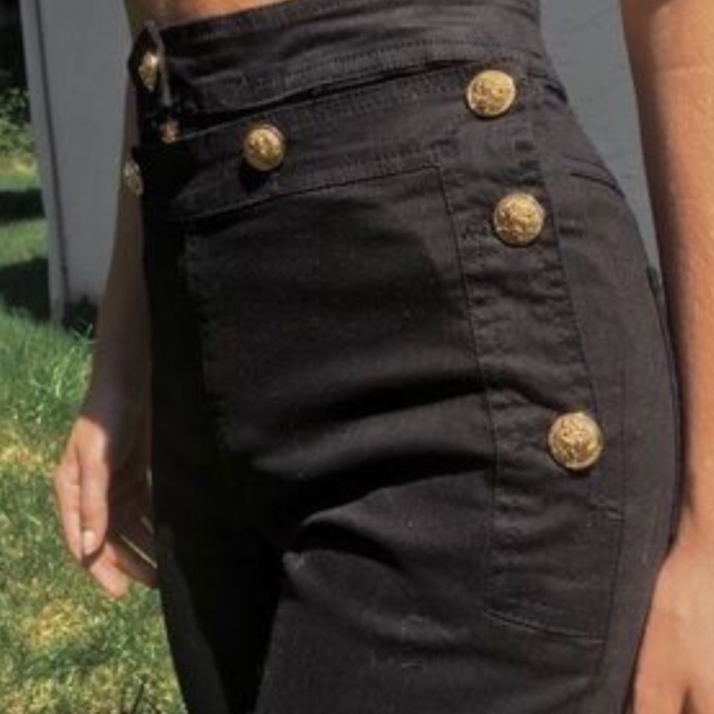 Torn by Ronny Kobo Black High-Waist Button-Accent Pants